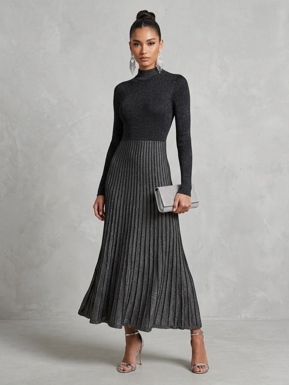 NWT Baltic Born Jamelia Pleated Metallic Sweater Dress Sz XL Party Glam Holiday
